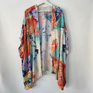 Chicos L/XL Abstract Print Kimono Cardigan Lightweight Rayon Women
